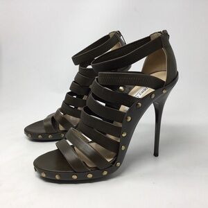 Jimmy Choo London Olive Patent Leather Aston Banded Heeled Sandals